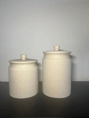 Hearth & Hand Textured Set of 2 Neutral Ceramic Canisters - Cream